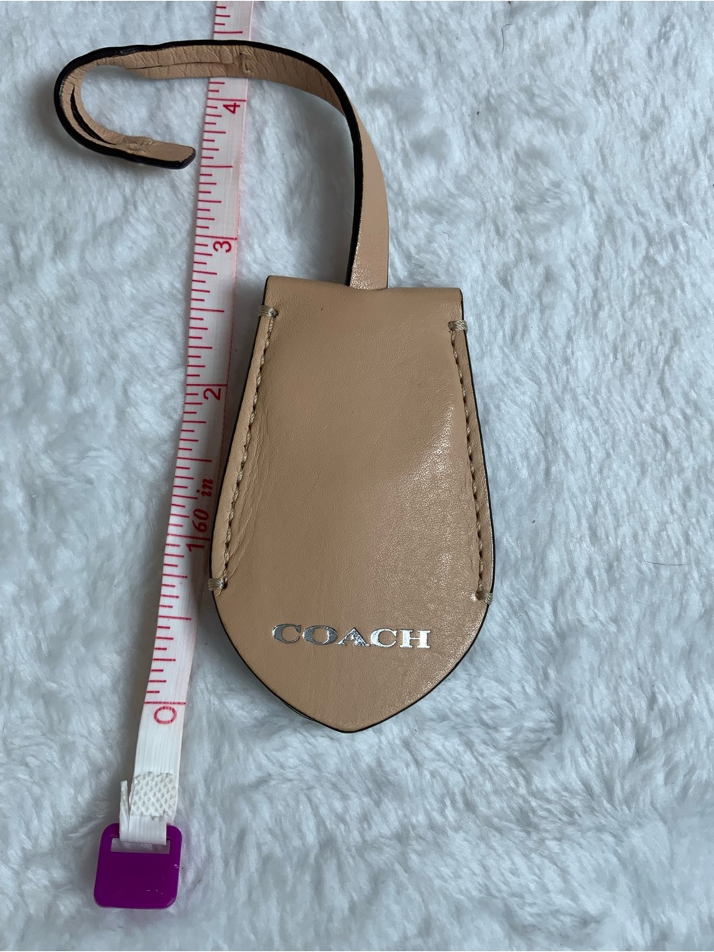 Coach Tan Leather Bag Charm with Silver Logo